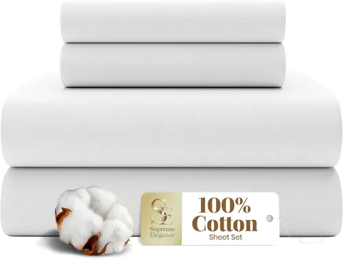Vista 15 de SUPREME ELEGANCE Juego de sábanas de cama individual 100% algodón - Blanco ártico, ropa de cama de percal de 3 piezas, sábanas transpirables frescas