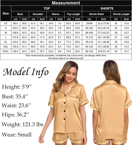 Vista 6 de SWOMOG Womens Silk Satin Pajamas Set Two-piece Pj Sets Sleepwear Loungewear Button-Down Pj Sets