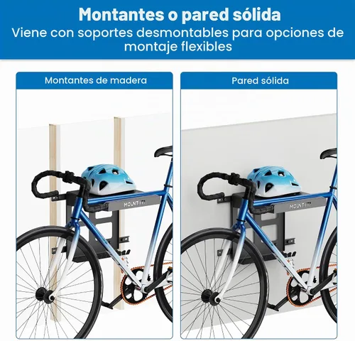 Vista 4 de Mount-It! Soporte de pared para bicicleta con estante y ganchos, soporte horizontal para interiores para garaje, hogar, ahorro de espacio, colgador
