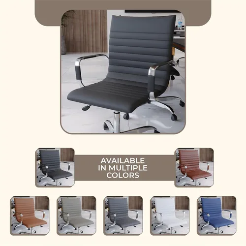 Vista 6 de LeisureMod Silla de oficina ejecutiva ergonómica con soporte lumbar, silla de escritorio giratoria de cuero ajustable, silla de computadora