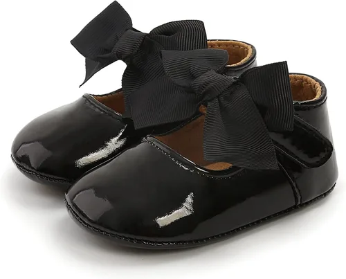 Vista 4 de WILLFUN Zapatos planos Mary Jane para bebés y niñas con lazo, vestido de princesa, zapatos de cuna, suela de goma suave antideslizante