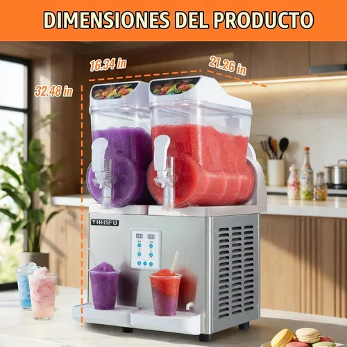 Vista 6 de Máquina comercial de granizado 30L Máquina de bebidas congeladas 2 tanques Slushy Maker Margarita para Restaurante Fiesta Cafetería o Bar Fiestas