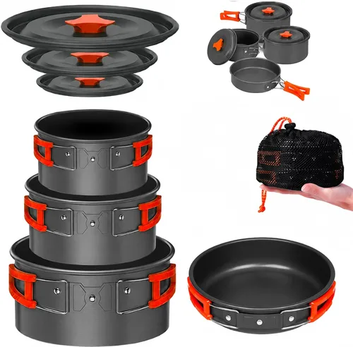 Vista 11 de Smokey Camp Camping Cookware Mess Kit Set with Stove - Backpacking Camping Pots and Pans Set, All in One Non-Stick Camping Cooking Set, Portable