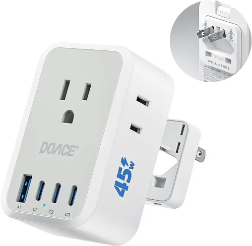 Vista 9 de Adaptador de enchufe tipo E F de 45W, adaptador de enchufe de EE. UU. a Gris blanco