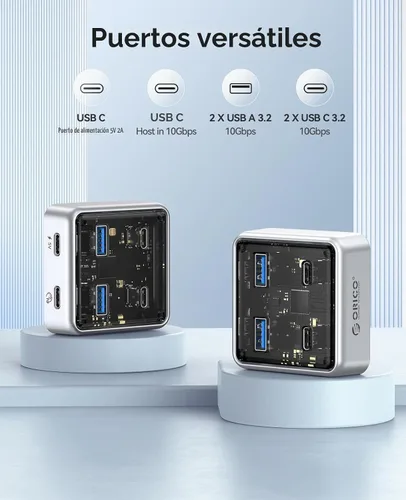Vista 3 de ORICO Concentrador USB-C de 10 Gbps, divisor USB 3.2 de aleación de zinc de 4 puertos con 2 puertos USB-A y 2 puertos USB-C, extensor de datos