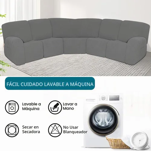 Vista 6 de Fundas de sofá reclinable de jacquard elástico de 7 piezas, funda de sofá esquinero de 5 asientos, en forma de L, fundas de sofá reclinable