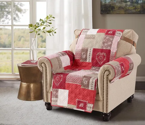 Vista 26 de Brilliant Sunshine Blue Plaids & Stripes - Funda para sillón de sofá, asiento de 23 pulgadas Patchwork Design, Non Slip Sofa Cover, Quilted