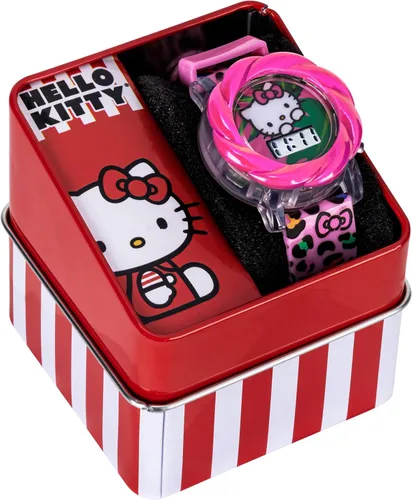 Vista 7 de Reloj LCD Hello Kitty para niñas con luz LED intermitente - Correa rosa vívida, diseño icónico de Hello Kitty, accesorio divertido para enseñar