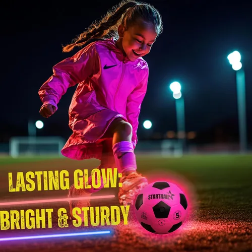 Vista 4 de Pelota de fútbol que brilla en la oscuridad Regalo deportivo para niñas de 6 a 15 años Pelota LED iluminada con 3 baterías extra y bomba