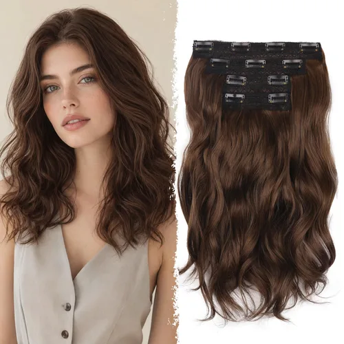 Vista 34 de Extensiones de cabello con clip, extensiones de cabello sintético ondulado de 14 pulgadas con clip (color: 22H10#)