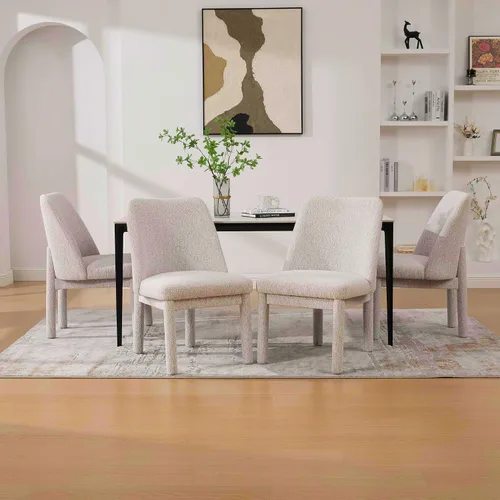 Vista 2 de Modern Minimalist Style Dining Chair,High Curved Backrest Conversation Chair,Comfortable Chenille Side Chairs for Living Beige Set of 4