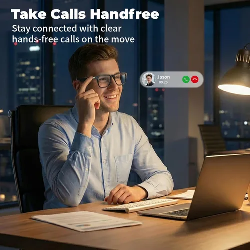 Vista 5 de Lentes inteligentes con altavoces Bluetooth, gafas de audio de oído abierto con clip magnético polarizado, bloqueo de luz azul, IPX56 impermeable