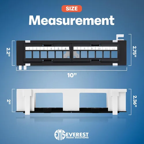 Vista 3 de Everest Media - Panel de conexión Keystone de 12 puertos (paquete de 1) - Paneles extraíbles de 6 puertos - con soporte de montaje en pared 89D