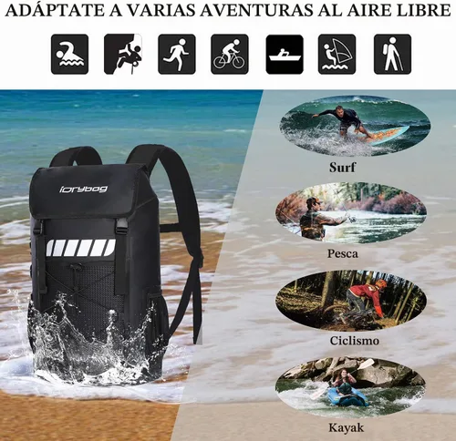 Vista 6 de Mochila impermeable Idrybag para hombres 25L/45L, bolsas secas para kayak, mochila seca para camping y senderismo Negro