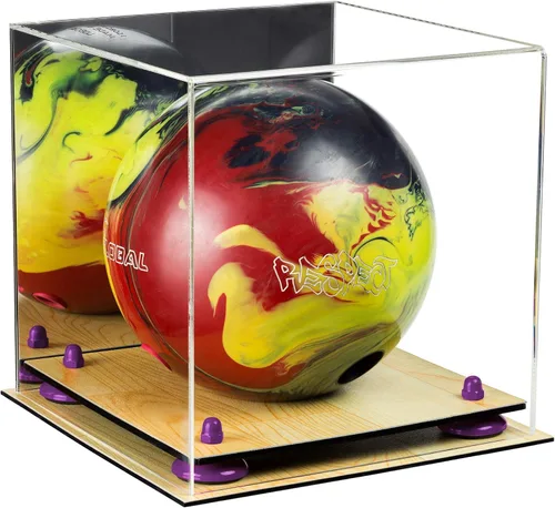 Vista 44 de Better Display Cases Acrylic Bowling Ball Display Case with Mirror Case, Yellow Risers and Clear Base (B33/A028)