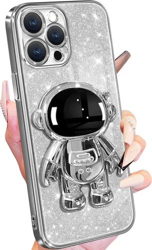 Vista 9 de Buleens Funda para iPhone 11 Pro Max Astronauta, Fundas Transparentes para iPhone 11 ProMax con Papel con Purpurina y Soporte de Astronauta, Mujeres