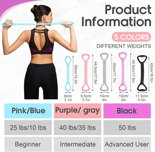 Vista 2 de Soulchen Paquete de 5 bandas elásticas de resistencia para brazos, espalda, pecho y hombros, yoga, pilates, estiramiento, entrenamiento para mujeres