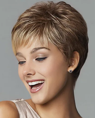 Vista 9 de Pelucas cortas gris plateadas para mujeres blancas, pelucas sintéticas con corte pixie natural y a capas con flequillo, peluca corta de pelo gris