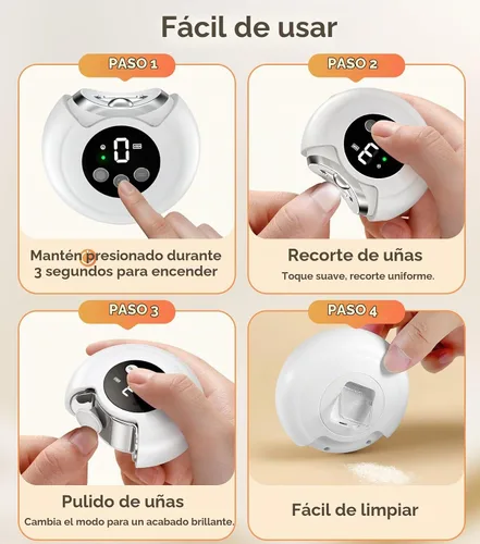 Vista 4 de Cortauñas eléctrico 3 en 1, lima de uñas para bebé, 3 velocidades, recortadora de uñas automática de pulido con almacenamiento de virutas de uñas