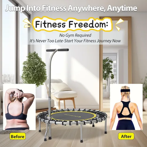 Vista 8 de SkyBound Mini Rebounder Trampoline for Adults Foldable Fitness Rebounder with Adjustable T-Bar Handle - 40" Exercise Trampoline for Kids & Adults