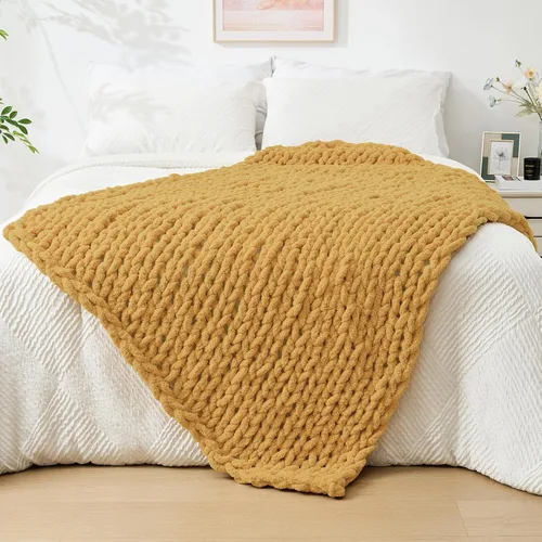 Vista 80 de Bigacogo - Cobija de punto grueso de 40 x 40 pulgadas, de felpilla, 100% tejida a mano, cobija pequeña de punto trenzado suave y grueso, con nudo