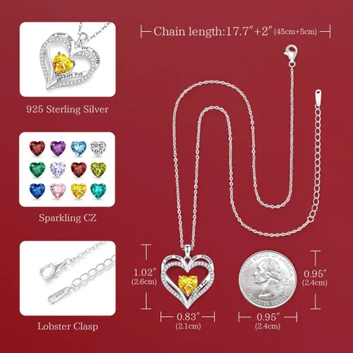 Vista 77 de CDE Collares de piedra natal para mujer, plata de ley 925, collar con colgante de corazón para siempre, Navidad, cumpleaños, aniversario, día de San