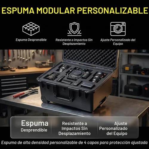 Vista 6 de MEIJIA - Funda rígida impermeable para cámara de alta calidad, funda protectora rígida con espuma de ajuste personalizable y ruedas, protección