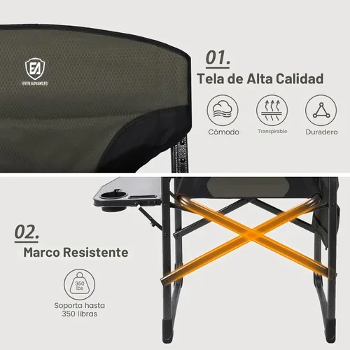 Vista 4 de EVER ADVANCED Silla de camping de aluminio ligero, capacidad de 350 lb Verde oscuro