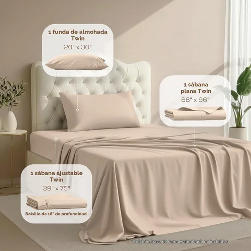 Vista 2 de Utopia Bedding - Juego de sábanas de microfibra cepillada, resistente al encogimiento y a la decoloración, de fácil cuidado, 3 piezas, tamaño Beige