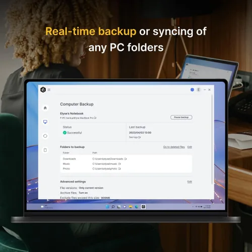 Vista 3 de Synology BeeDrive 2TB │ Copia de seguridad simultánea de archivos de Windows y fotos de iOS/Android │ Transfiere archivos de teléfono inteligente a