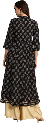 Vista 5 de Janasya Kurta de algodón negro para mujer india