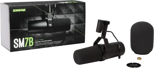 Vista 2 de Shure SM7B Micrófono dinámico vocal – Micrófono de estudio XLR para podcasting, grabación, transmisión, radiodifusión y juegos – Sonido suave