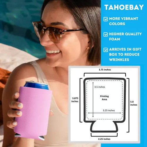 Vista 2 de TahoeBay Fundas enfriadoras para latas de cerveza en blanco, sublimación a granel para vinilo plegable de espuma, enfriadores para latas de soda