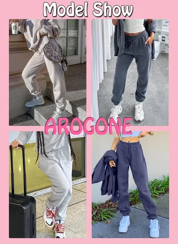 Vista 4 de AROGONE Pantalones deportivos de cintura alta para mujer, de algodón, con bolsillos