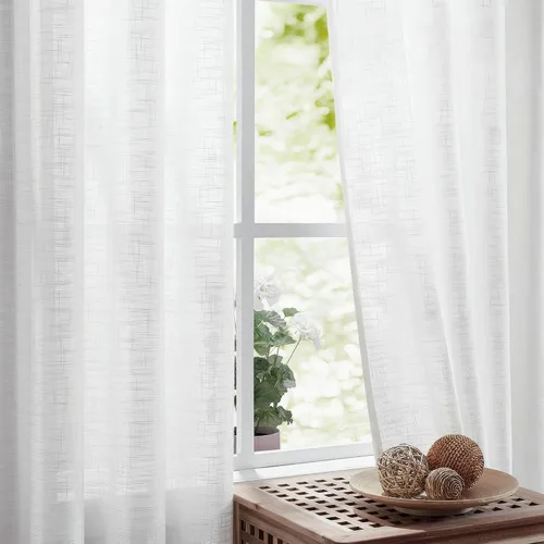 Vista 4 de FMFUNCTEX Cortinas semitraslúcidas de lino para dormitorio, cortinas blancas de 45 pulgadas de largo para sala de estar, cortinas cortas con ojales