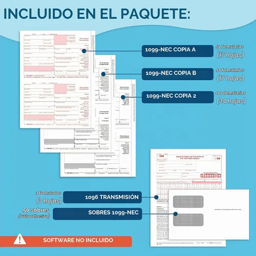 Vista 2 de Blue Summit Supplies 1099 NEC 2026 Kit de formularios de impuestos 2026, 50 unidades, 4 piezas, sobres