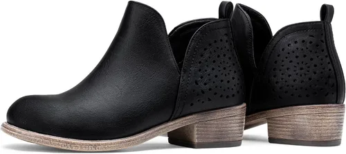 Vista 8 de VEPOSE botas al tobillo para mujer con tacón bajo y grueso, con perforaciones, botas de vaquero
