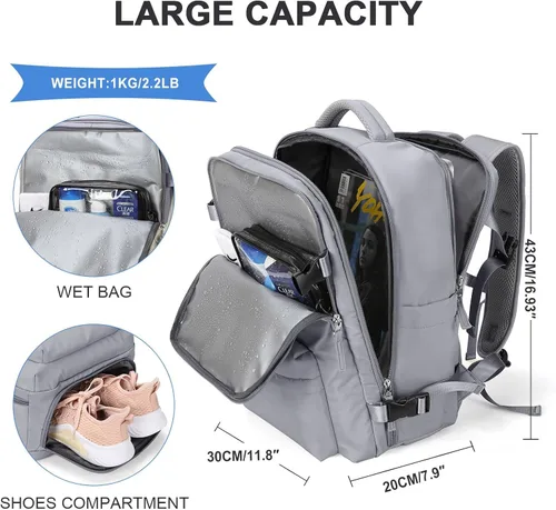 Vista 2 de Mochila de viaje grande para mujer, mochila de transporte, mochila de senderismo impermeable, mochila deportiva al aire libre, mochila casual