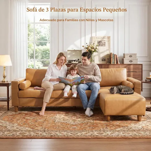 Vista 7 de Vesgantti - Sofá modular modular de piel sintética en forma de L de 100 pulgadas, color camello