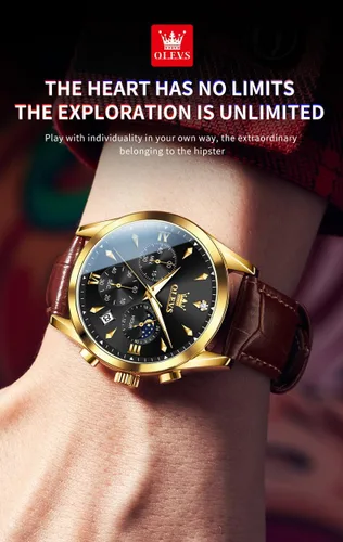Vista 8 de OLEVS Reloj de cuarzo analógico de cuero para hombre - Reloj de pulsera cronógrafo de lujo con fecha, impermeable, luminoso - estilo de vestir