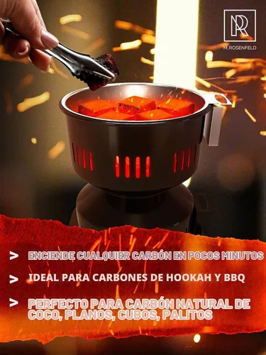 Vista 7 de Quemador de carbón – Encendedor Eléctrico de Carbón Multipropósito Aprobado Estufa Eléctrica – Encendedores de carbones de coco con pinzas
