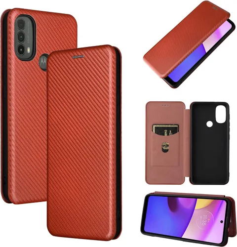 Vista 7 de Compatible con Motorola Moto E40, E30, E20 de fibra de carbono Flip Funda de protección completa Flip Case de fibra de carbono PU + TPU Hybrid Case