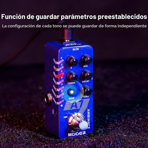 Vista 5 de MOOER A7 - Pedal de efectos para guitarra con reverberación versátil con 7 efectos de reverberación diferentes y función de guardado