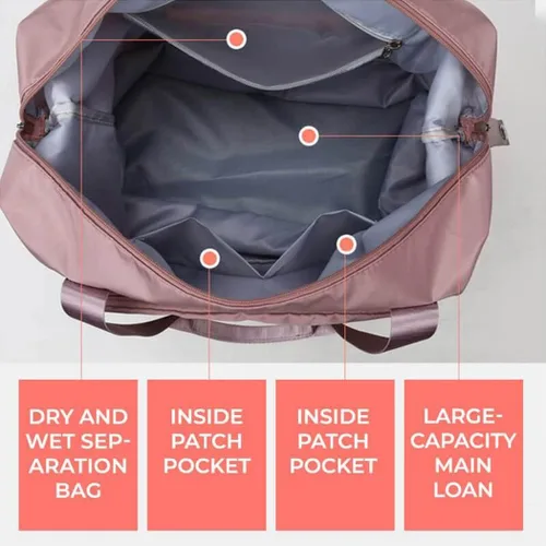 Vista 5 de Bolsa de viaje plegable de gran capacidad, seca y húmeda, separada, plegable, bolsa de gimnasio, bolsa de viaje de moda, espacio expandible