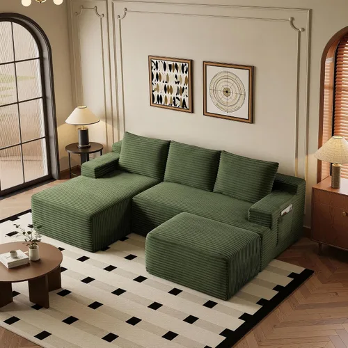 Vista 51 de Sofá modular moderno de 96 pulgadas para sala de estar, sofá modular tapizado sin hueso con bolsillos, cómodo sofá nube con diván en forma de L Negro