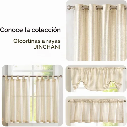 Vista 6 de Jinchan - Cortinas de lino a rayas para cocina, 24 pulgadas, beige, 2