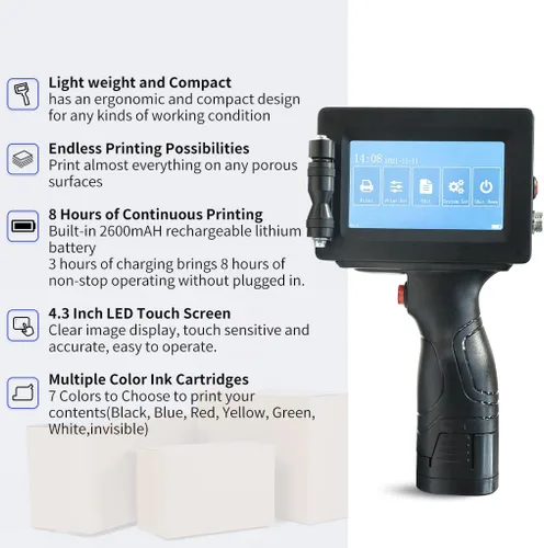 Vista 9 de PEKOKO LB100S Impresora de inyección de tinta térmica TIJ portátil inteligente de mano de 0.500 in en línea QR Bar Lote Número de fecha Máquina