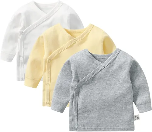 Vista 8 de HAOLUKI Baby Long Sleeve Side-snap Cotton Shirt Unisex Newborn Girls Boys Kimono Tee Shirts Top