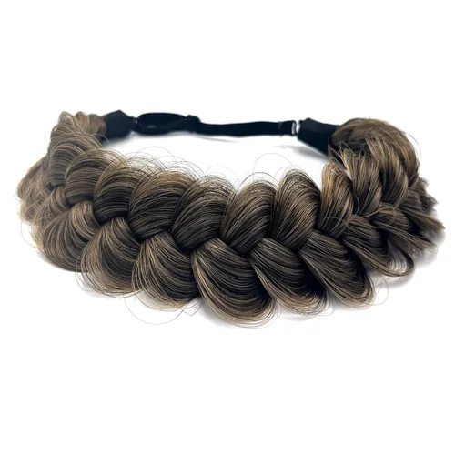 Vista 18 de Diadema trenzada sintética clásica de cabello con hebras anchas para boda, trenzas esponjosas desordenadas, banda para peluca, accesorio de belleza