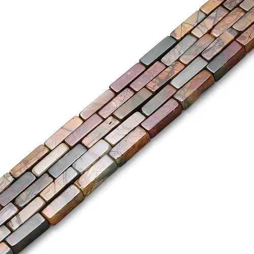 Vista 3 de JM Design Granos de tubo rectangular de jaspe rojo natural tamaño 0.157x0.512 in 15.5 '' hebra para la fabricación de joyas